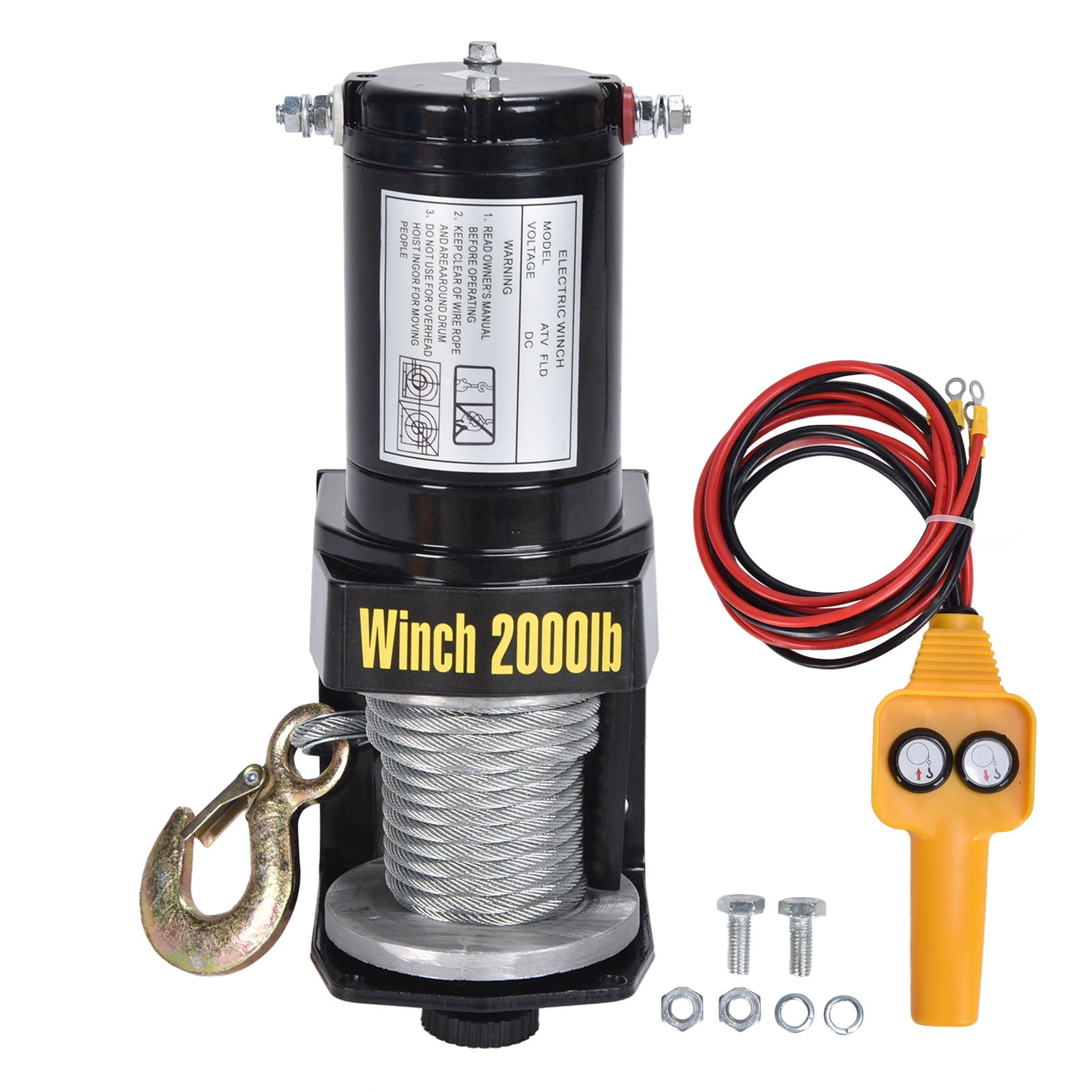 12V 2000LBS Electric Winch Steel Wire Rope Hoist Crane Winch Controller ...