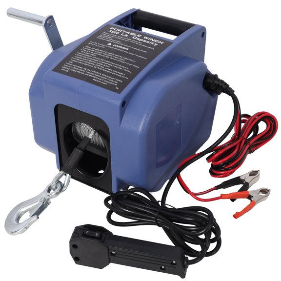 12V 2000lbs Trailer Winch for Boats up to 5000 lbs, Reversible Electric Winch with Wireless Remote Control, Galvanized Wire Rope, Blue Plastic Casing, Rapid Mount for Trucks and Trailers