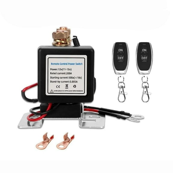 12V 200A Remote Battery Disconnect Switch with 2 Wireless Remotes - High Power Relay for Car, Truck, RV, Marine, Prevents Battery Drain, Anti-Theft, Overload & Short Circuit Protection