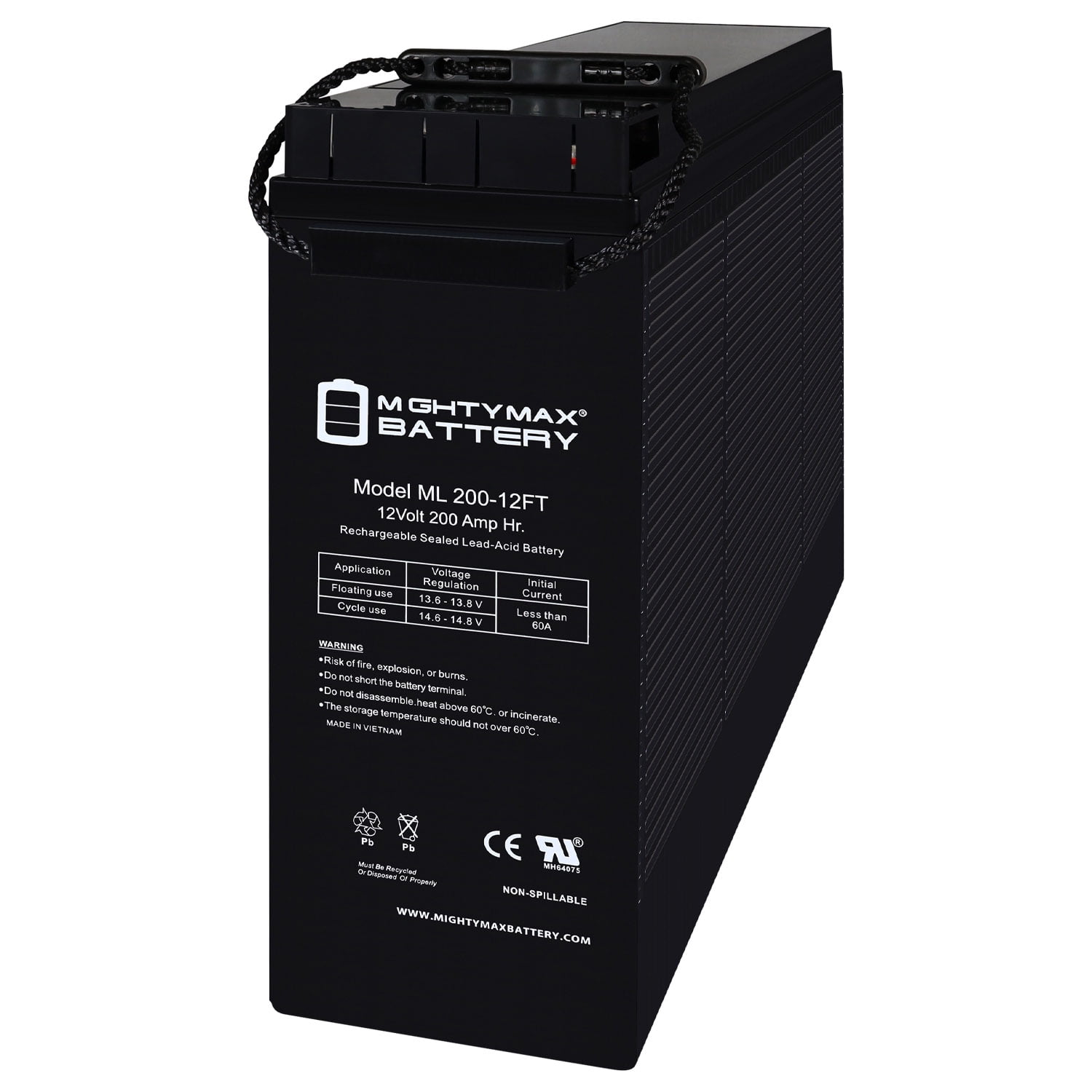 12V, 200Ah, AGM, Front Terminal, Replacement Battery Compatible with Solar Panels, Inverters