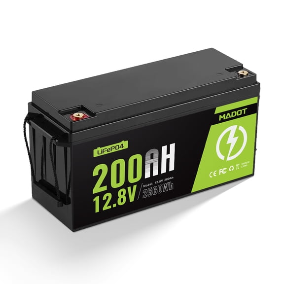 12V 200Ah LiFePO4 Battery 2560Wh Deep Cycle Lithium Battery 200A BMS, 15000+ Cycles, Low-Temp Cutoff Protection, Lithium Battery for RV, Marine, Solar, Off Grid, Backup Power