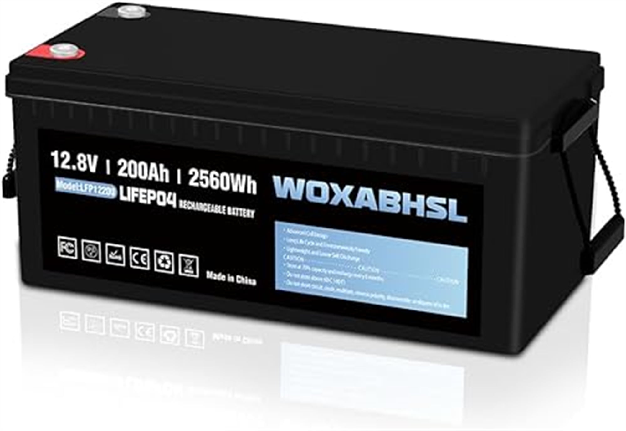 12V 200Ah Plus Lithium LiFePO4 Battery, Built-in 200A BMS, 4000+ Deep Cycles, Max 2560W Power Output, FCC&UL Certificates,for Camping Fish Finder, Scooter, Security System, Ride on Toys