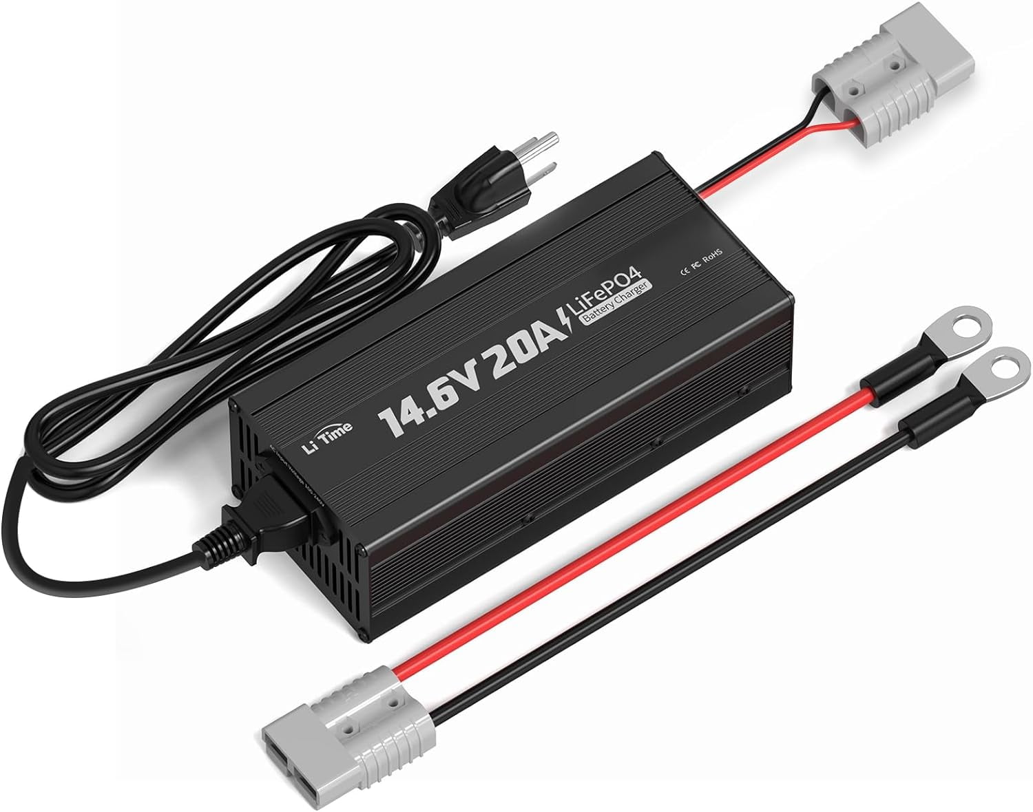 12V 20A Lithium Battery Charger 14.6V LiFePO4 Battery Charger AC-DC Smart Charger with Anderson Connector LED Indicator Special for Lithium LiFePO4 Deep Cycle Rechargeable Batteries of Boat, RV
