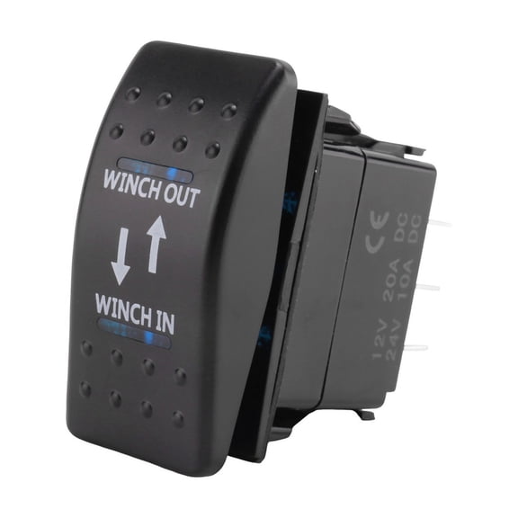 12V 20A Winch In Out ON-OFF-ON Rocker Switch 7 Pin LED blue