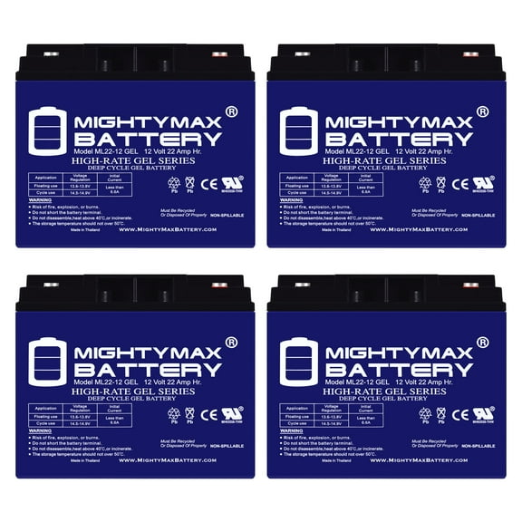 12V, 22Ah, GEL, Replacement Battery Compatible with Black Box BAT/BBB22 - 4 Pack