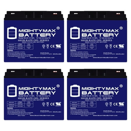 12V, 22Ah, GEL, Replacement Battery Compatible with Chilwee 6-FM-24 - 4 Pack