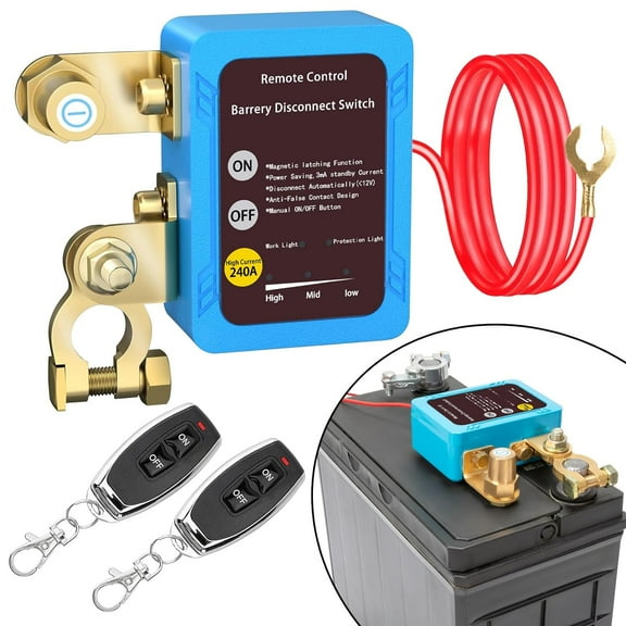 12V 240A Remote Car Battery Disconnect Switch, Anti-Theft Kill Switch Automatic Power Shut Off for Auto Truck RV Marine Boat SUV Battery Protection