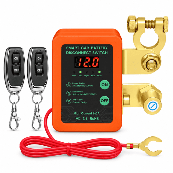 12V 240A Smart Remote Control Battery Kill Switch for Car - Anti-Theft Battery Disconnect Switch with LED Indicator, Prevents Battery Drain, Universal for Cars, Trucks, RVs & Marine Vehicles