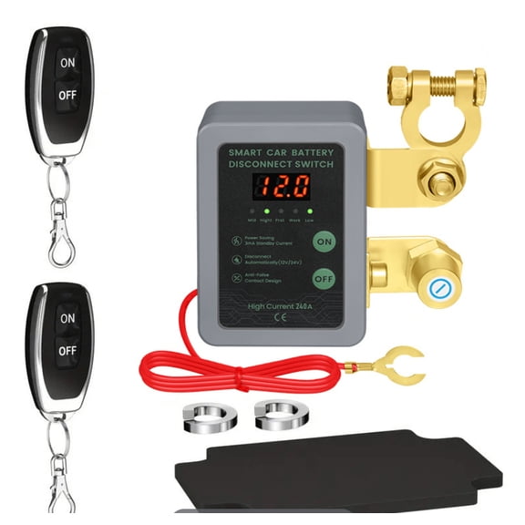 12V/24V 240A Wireless Remote Battery Disconnect Switch, Heavy-Duty Battery Isolator With Voltage LED Display & 2 Remote Fobs, For Cars, Trucks, RVs & Boats