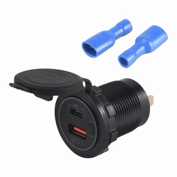 12V-24V 48W USB Outlet Waterproof Charger Socket PD and QC3.0 USB Port with LED Voltage for Car Truck Golf Cart Blue,1 x USB Outlet Waterproof Charger Socket,black