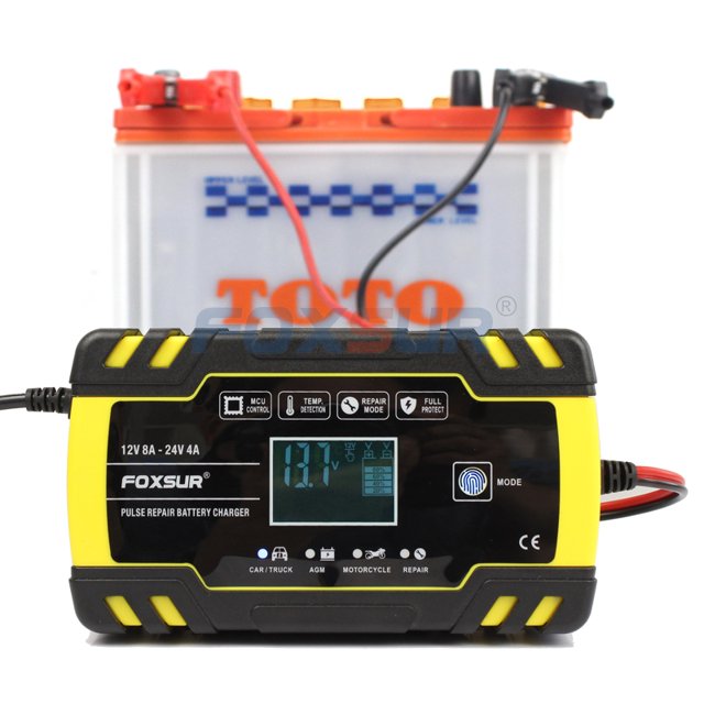 12V 24V 8A Pulse Repair Charger with LCD Display, Motorcycle & Car