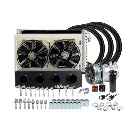 12V 24V A/C Air Conditioner Evaporator Radiator Compressor Kit For Muscle Car Truck Van Tractor Digger Motorhome AC Parts ,Easy to Use