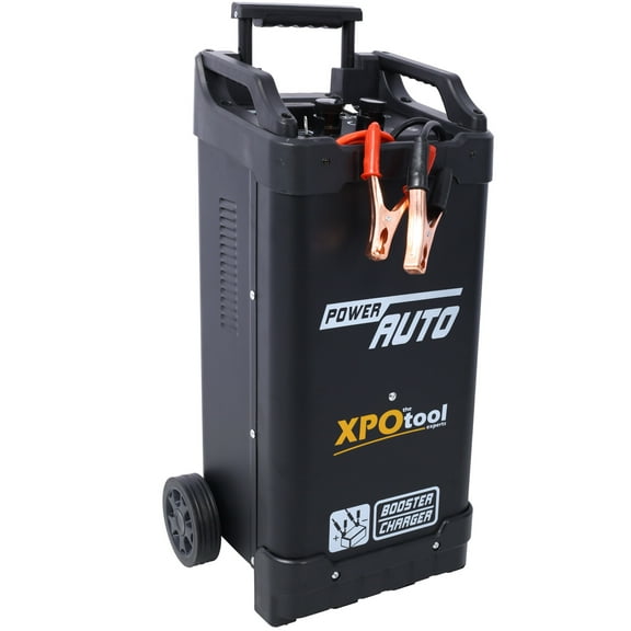 12V 24V Battery Charger with Wheels, Automatic Battery Maintainer with Telescopic Handle and Two Rapid Boost Modes, Heavy Duty Wheeled Battery Charger for Cars, Tractors, Boats, Black