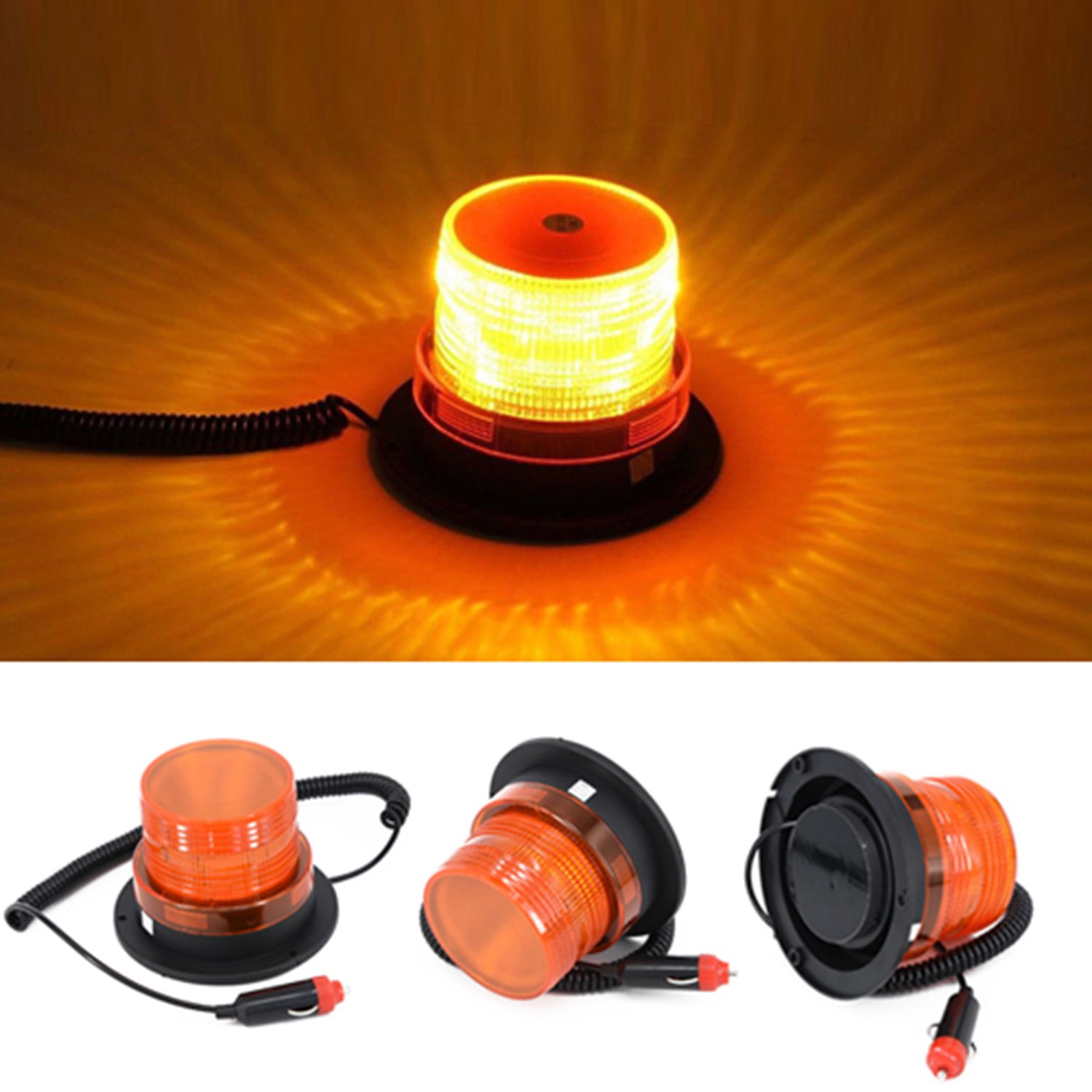 D-TECH LED Magnetic Beacon Light,LED rotating flashing beacon for  Van,Waterproof LED Amber Magnetic warning strobe beacon light for tractor  Car