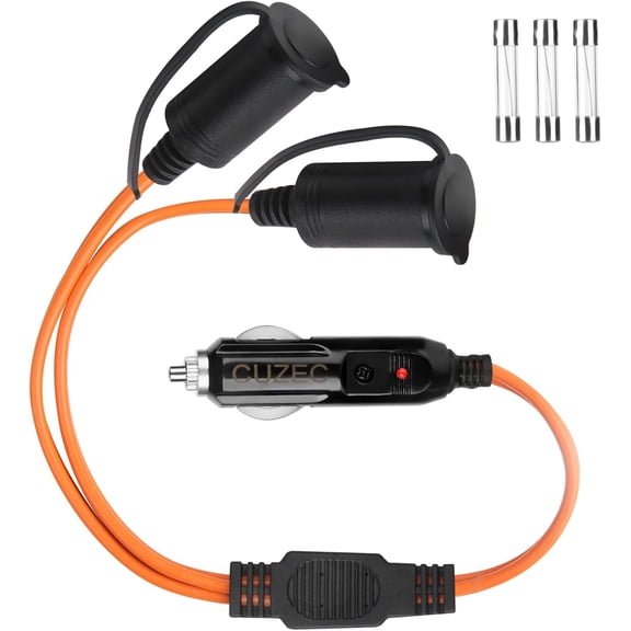 12V/24V Car Cigarette Lighter Splitter, 30A Dual Socket with 14-inch 12AWG Cord, Fused Protection