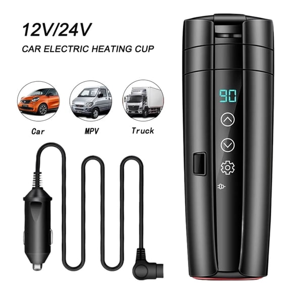 12V 24V Car Heating Cup 400ML Smart Temperature Display Thermos Cup Stainless Steel Thermos Portable Electric Kettle