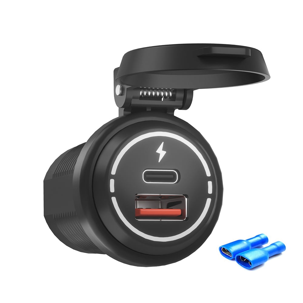 12V/24V Car USB Charger Socket PD Type C + QC 3.0 Power Outlet with ...