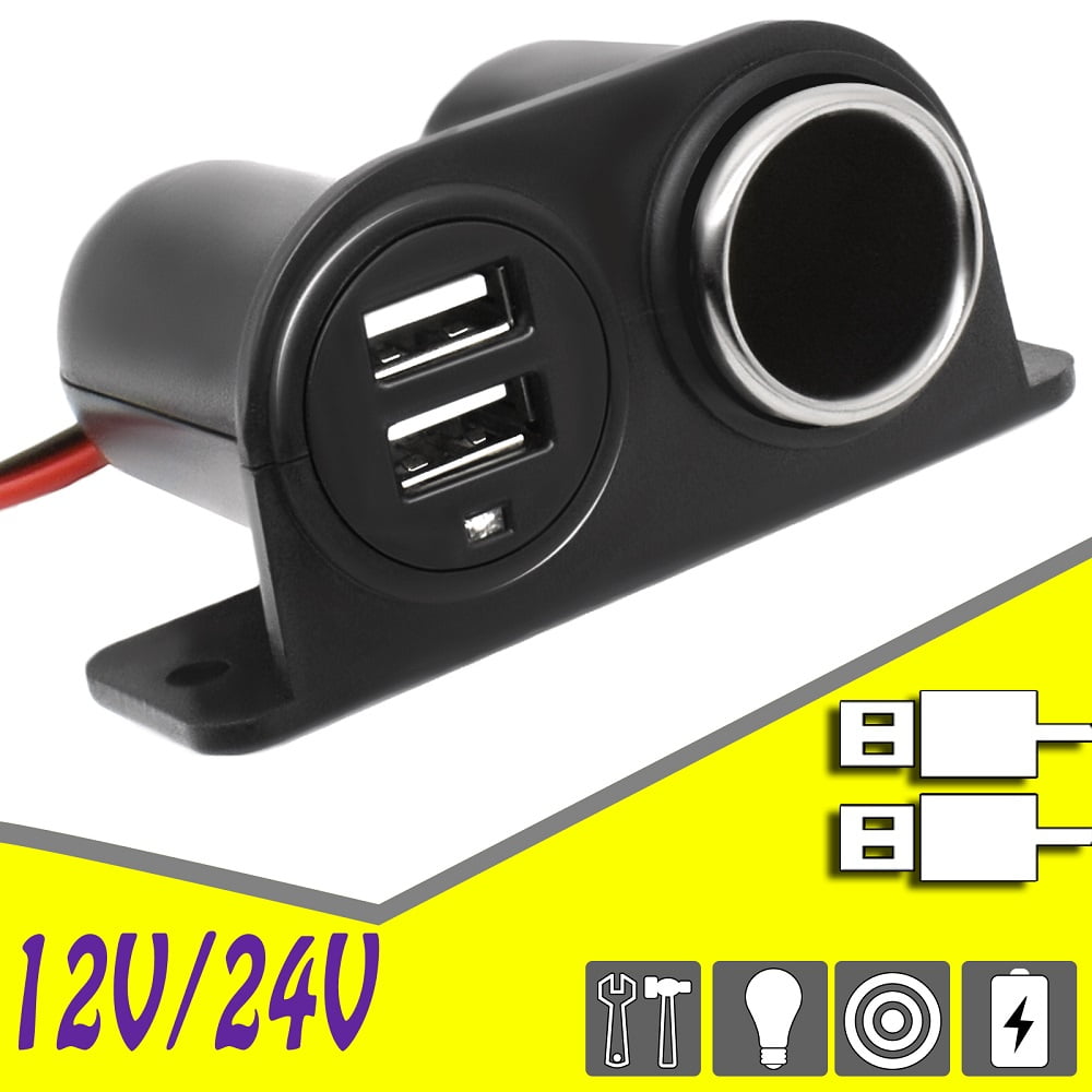 12V 24V Dual USB Car Cigarette Lighter Socket Splitter Charger Power