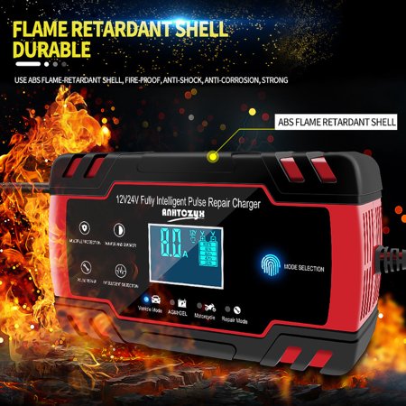 "12V/24V Fully Automatic Battery Charger, 8 Amp Lead-Acid Auto Batterys Charger/Maintainer with LCD Digital Display/IP65 Protection for Car, Motorcycle, Scooter, Lawn Mower-J30"