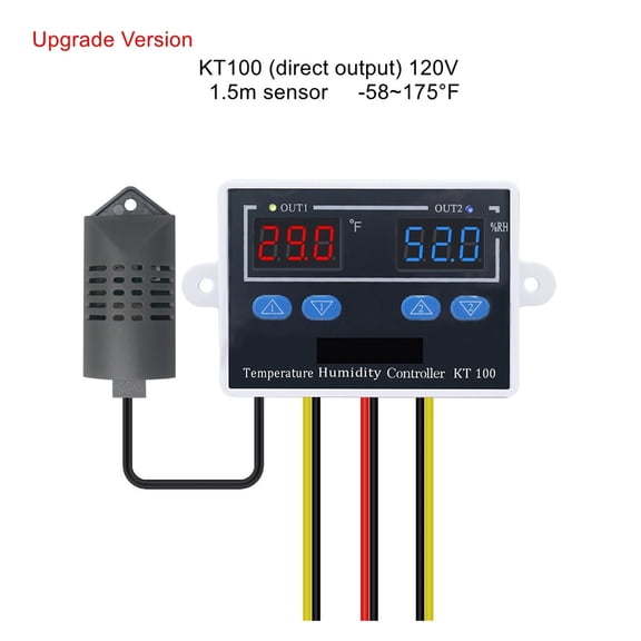 12V 24V KT100 Digital Thermostat Hygrostat Direct Output Temperature Humidity Controller Switch Dual Led Display ,Easy to Install