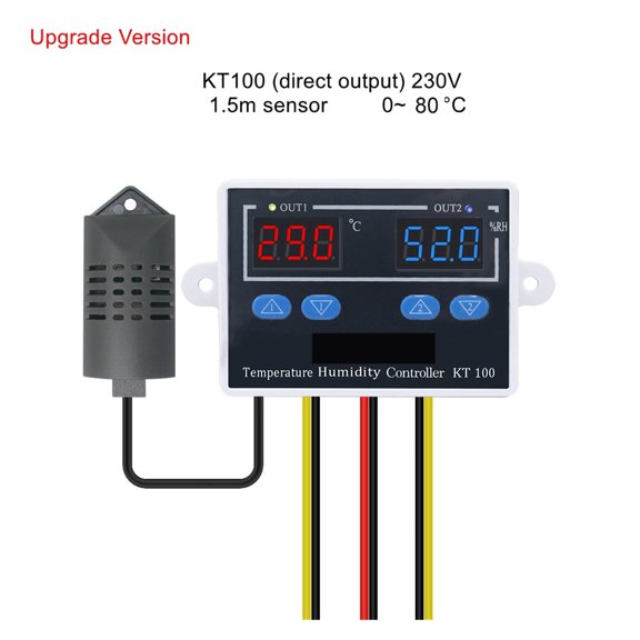 12V 24V KT100 Digital Thermostat Hygrostat Direct Output Temperature Humidity Controller Switch Dual Led Display ,Easy to Install