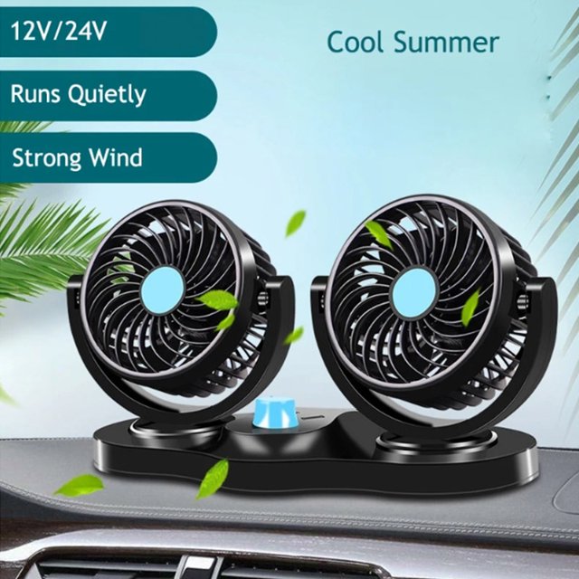 12V/24V Mini Electric Car Fan Low Noise Car Air Conditioner 360 Degree