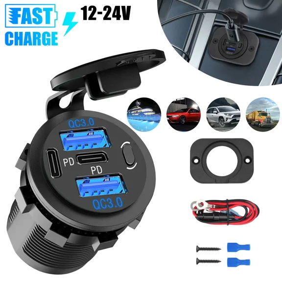 BUTTERFLY- 12V-24V Qc3.0 + Pd Usb C Car Fast Charger Power Socket Outlet For Boat Rv Marine