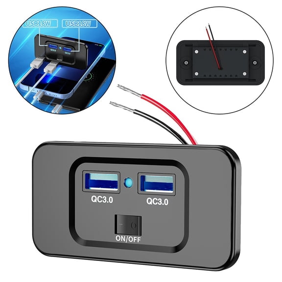 12V-24V Quick Charge 3.0 Dual USB Car Charger Socket Power Outlet Panel Mount