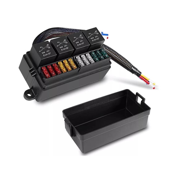 12V-24V Relays Fuses Block 4 Pre Cabled Relays 12 Fuses ABS Housing Suitable For Truck Car Electrical Systems Upgrades