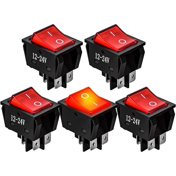 12V 24V Rocker Switches Red LED Lighted 4 Pin 2 Position ON Off Toggle Switch 5PCS KCD4 DPST for Car Automotive Truck Boat Marine Off-Road Vehicle