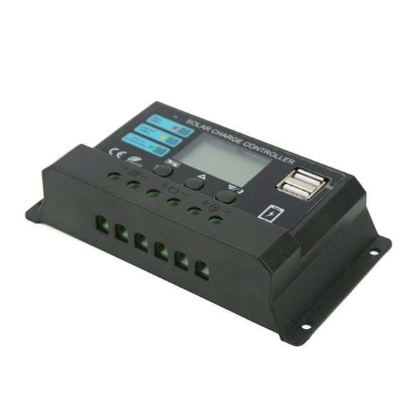 12V/24V Solar Charge Controller w/ LCD, 5V 3A USB, Lithium Battery Compatible, Overload Short Circuit Protection