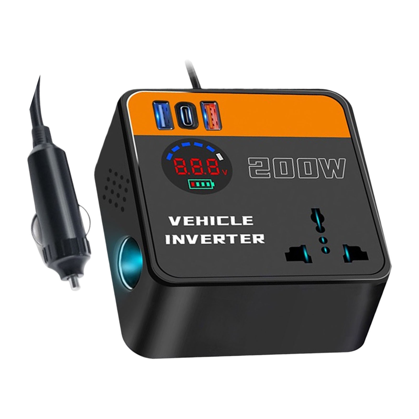 12V 24V To 110V 220V Car Power Inverter 200W With Type C And Two USB Ports Power Adapter For Rapid Charging