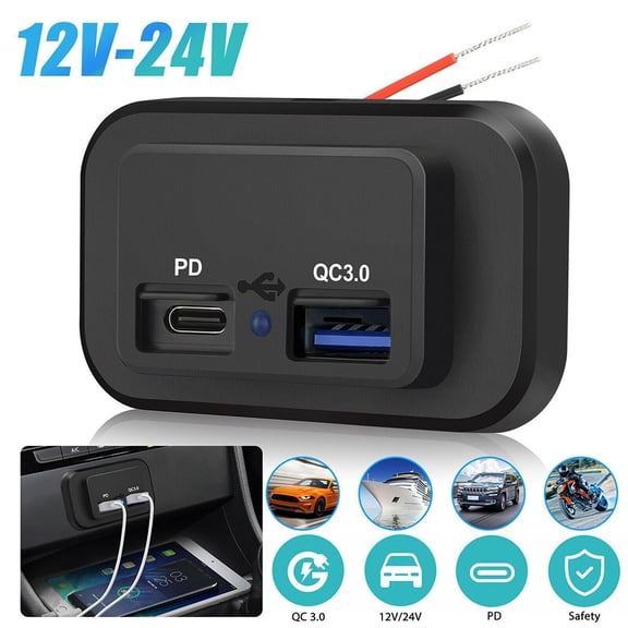 12V/24V Waterproof PD+QC3 0 Dual USB Port Car RV Fast Charger Socket Power Outlet for Quick Charging and Dustproof