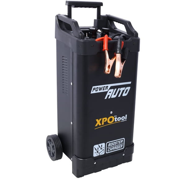 , 12V & 24V Wheeled Battery Charger Fully Automotive Battery Maintainer Jump Starter Dial Display Telescopic Handle, Black ,Abs ,