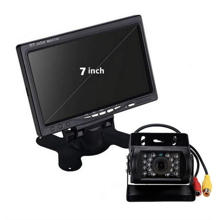 12V/24V parking system 7inch TFT LCD Car Monitor IR with 18 LED camera for Bus RV Car Van Truck reverse Night Vision+32 feet cable