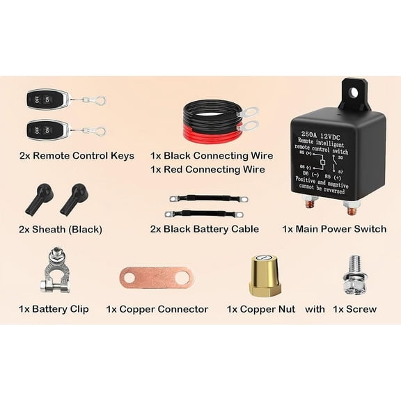 12V 250A Upgraded 1Set Remote Battery Disconnect Switch For Car Rv Truck Vehicle Fangkenuo