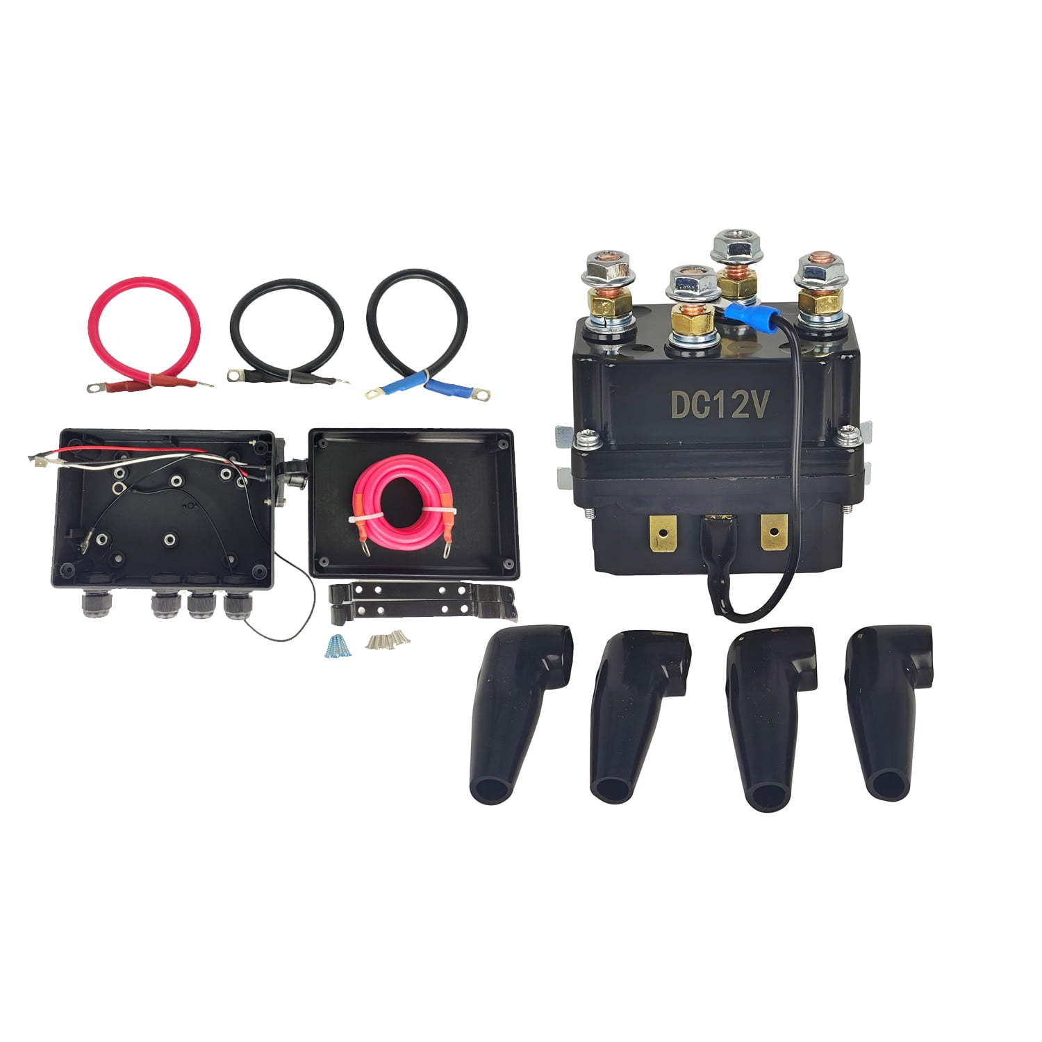 12V 250A Winch Solenoid Relay Contactor 500A Pre-Wired for 3000-5000lbs ATV UTV SUV Truck Boat 4x4 Vehicle 4WD Dump Trailer Plow Control Reversing Recovery Switch Motor w/Mount Bracket Jumper 2-Wire