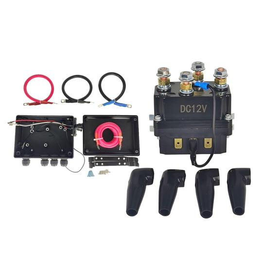 12V 250A Winch Solenoid Relay Contactor 500A Pre-Wired for 3000-5000lbs ATV UTV SUV Truck Boat 4x4 Vehicle 4WD Dump Trailer Plow Control Reversing Recovery Switch Motor w/Mount Bracket Jumper 2-Wire