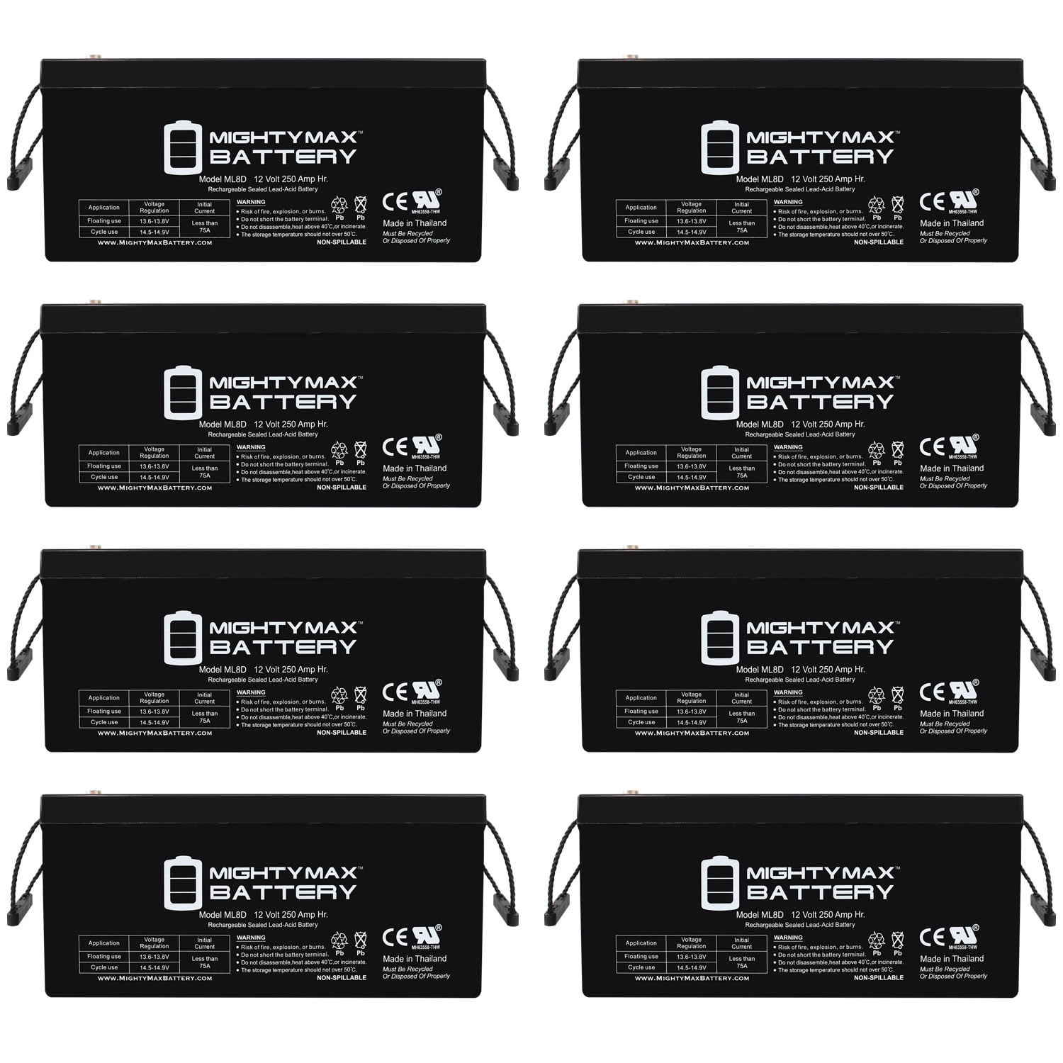 12V 250Ah SLA Battery Replacement for Ritar RA12-260 - 8 Pack