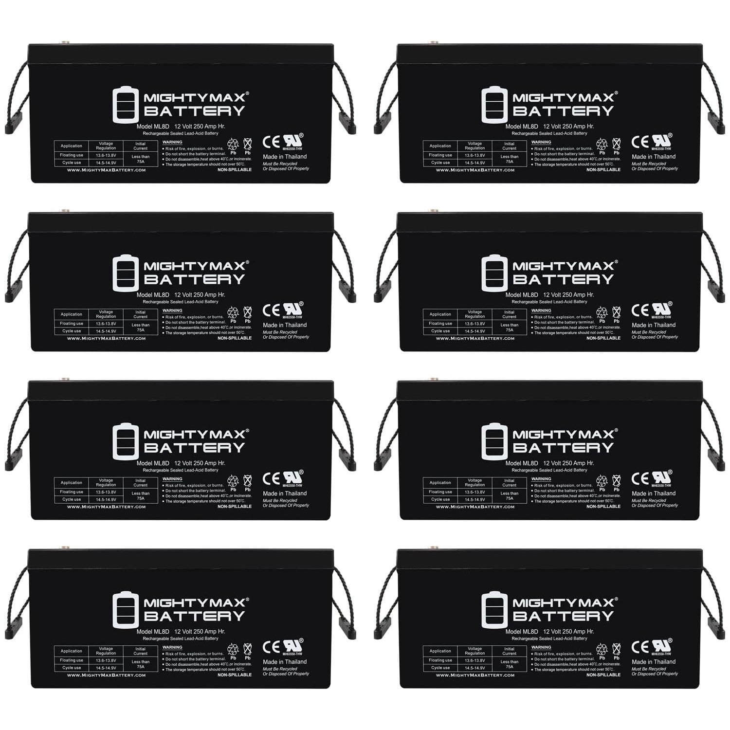 12V 250Ah SLA Battery Replaces Marine Caravan Solar Camper - 8 Pack