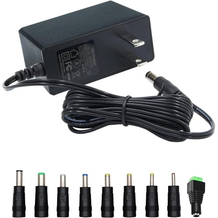 12V 2A 24W Power Supply Adapter, 100-240V AC to DC Converter with 5.5x2.1mm Tip & 11 Interchangeable Plugs for LED Strip, CCTV, Router, 1 Pack