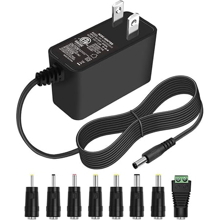 12V 2A AC Adapter, Replacement Power Supply with 8 Tips, 12 Volts 2000mA Power Cord Charger for LED Strip Light, CCTV Camera, GPS, Webcam, Router, BT Speaker DC12V Transformer, ETL Listed
