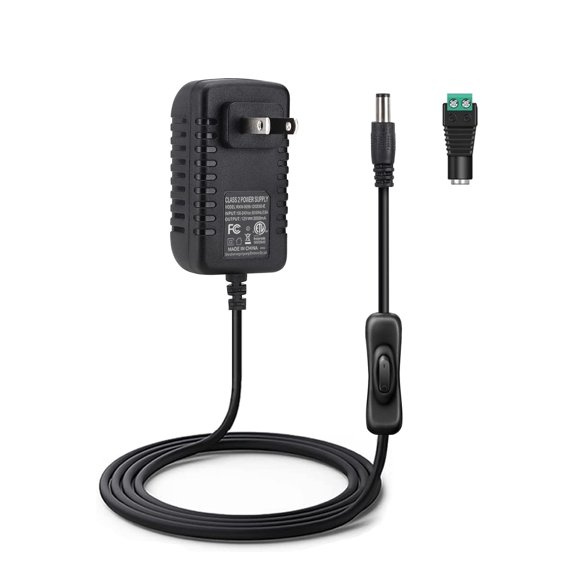 12V 2A Power Supply with Inline Switch for LED Lighting