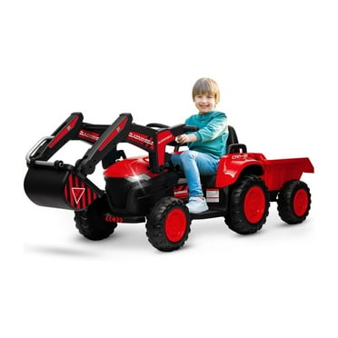 12V 3 in 1 Kids Ride on Excavator & Tractor with Detachable Trailer, Kids Electric Vehicles with Remote Control, Digger, LED Lights, Music, Ride on Car Toy for Boys Girls