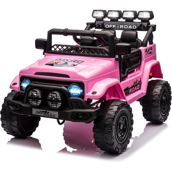 Shininglove 12V 3-Speed Ride On Truck Car for Little Boys Girls, Electric Off-Road Vehicle with Remote Control, Spring Suspension, LED Lights, Bluetooth, Music & Horn