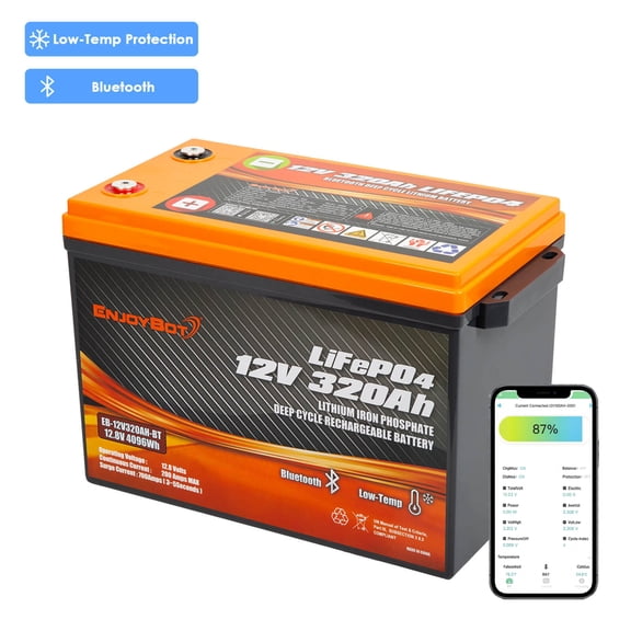 12V 300Ah (320Ah) LiFePO4 Battery 4096Wh High Energy Lithium Batteries with 200A BMS 4000+ Deep Cycle Battery, IP65 & Low Temp Protection, for RV, Camping, Marine, Solar, Backup Power, Off-Grid