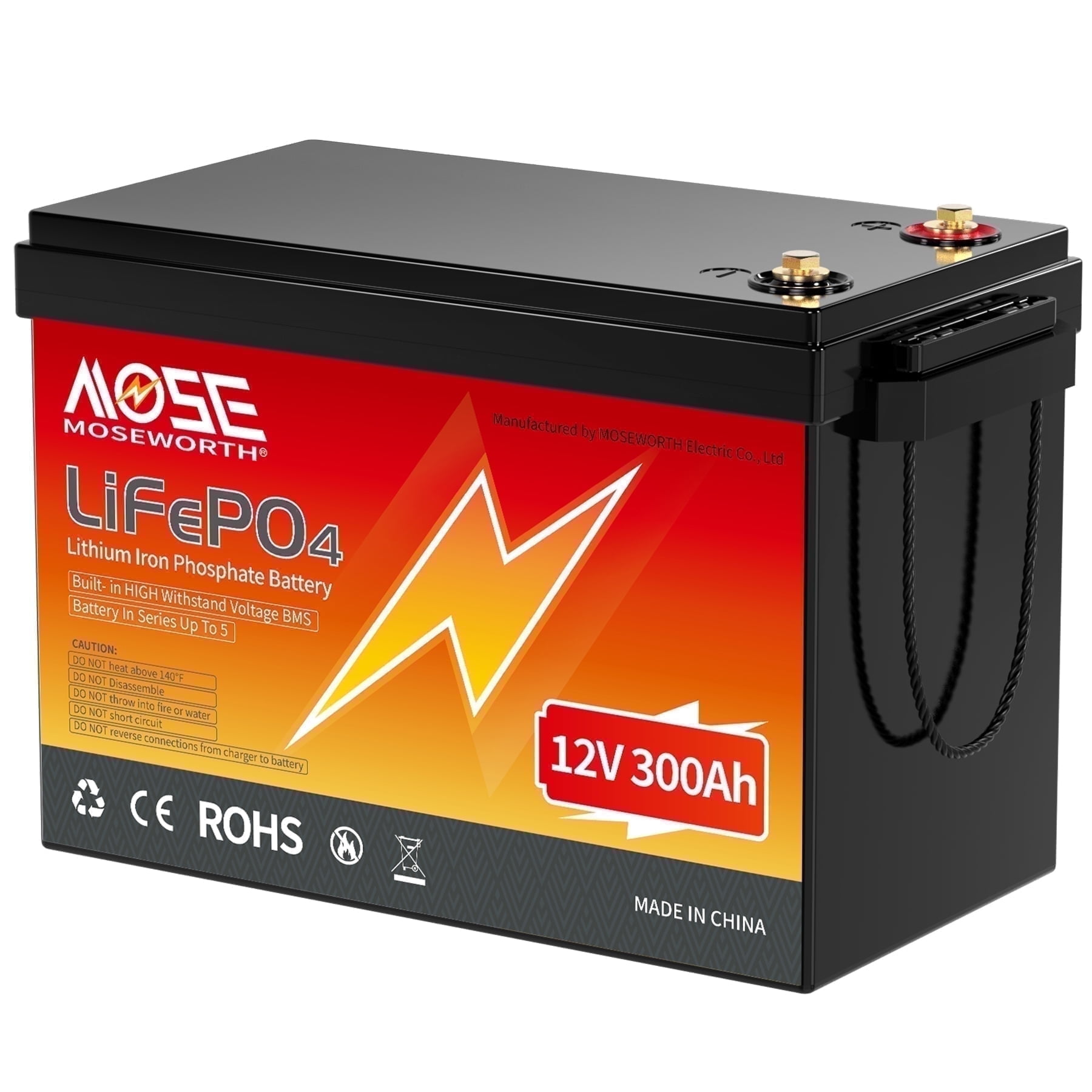 12V 300Ah LiFePO4 Battery,MOSEWORTH Lithium Battery for RV,Solar,Golf Cart,Van,Marine,Camping,Trolling Motor,Motorhome,200A BMS,15000+ Deep Cycles