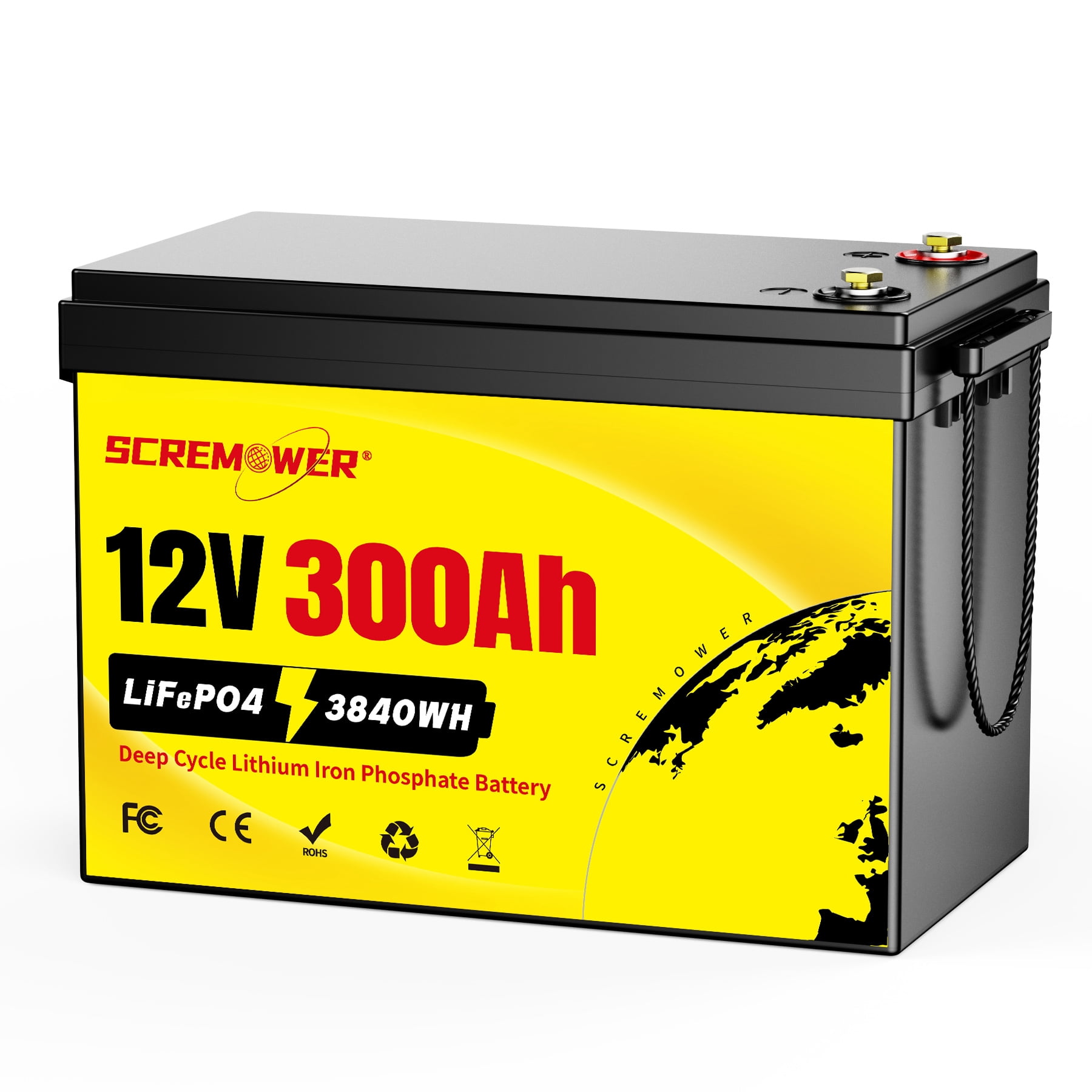 12V 300Ah LiFePO4 Battery, 200A BMS for 120lb Trolling Motor, Boat, Solar, Off-Grid,3840W Deep Cycles Lithium RV Batteries