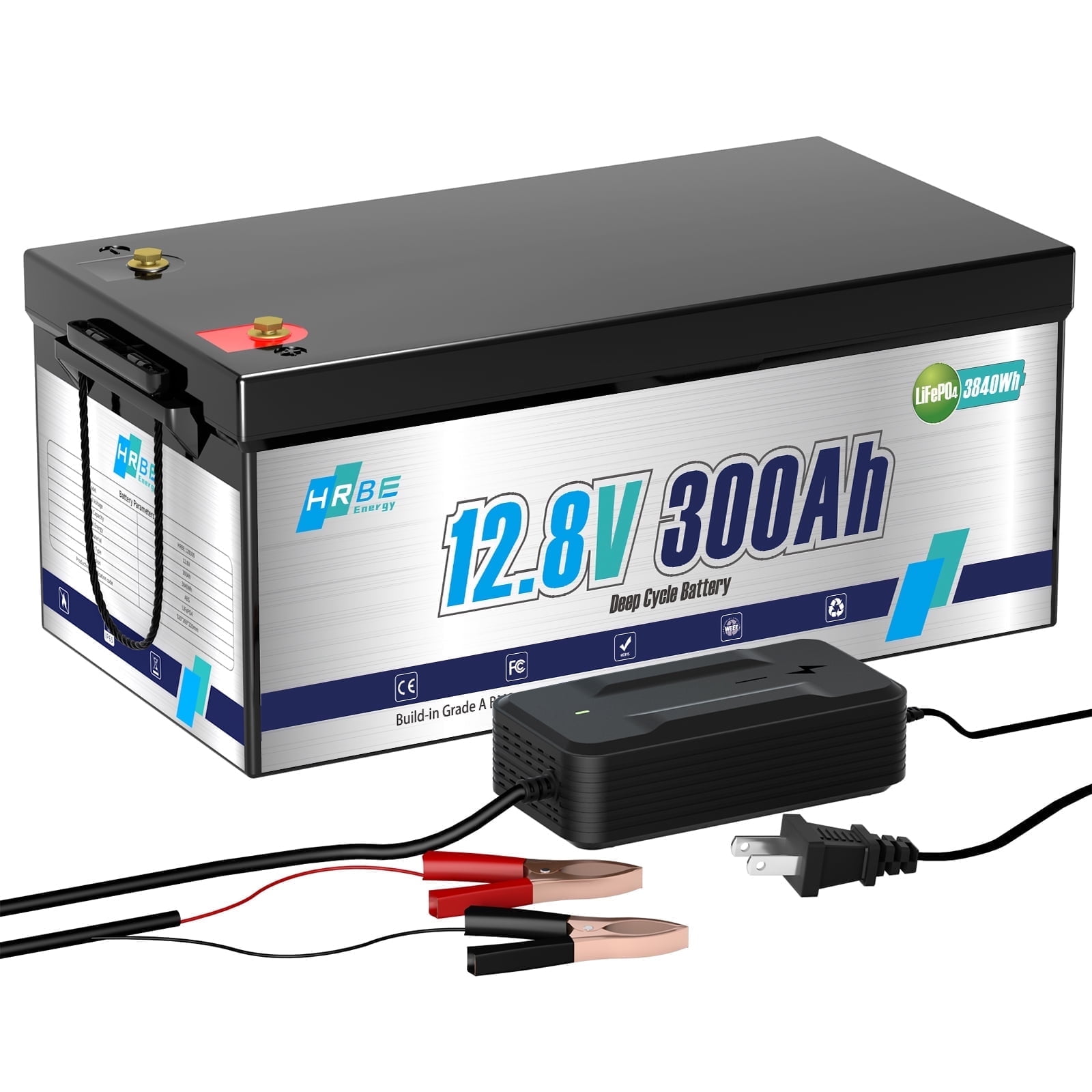 HRBEENERGY 12V 300Ah Battery with 200A BMS, 8000+ 