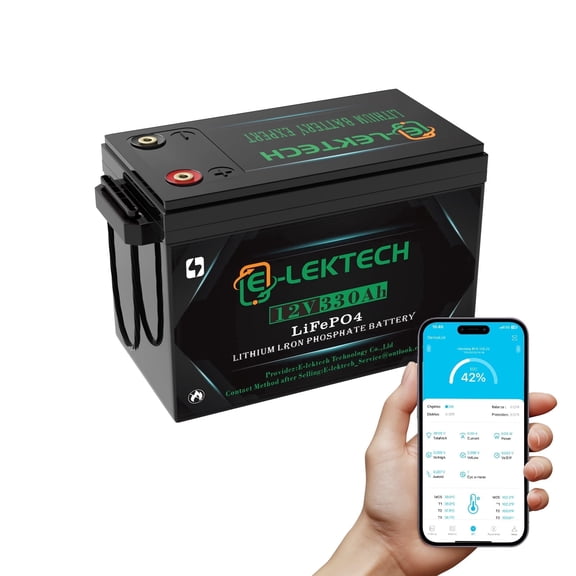 12V 330Ah LiFePO4 Lithium Battery with APP, Built-in 200A BMS, 4000-10000 Cycles, Perfect for RV, Solar, Marine, Camping, Off-Grid, Trolling motor